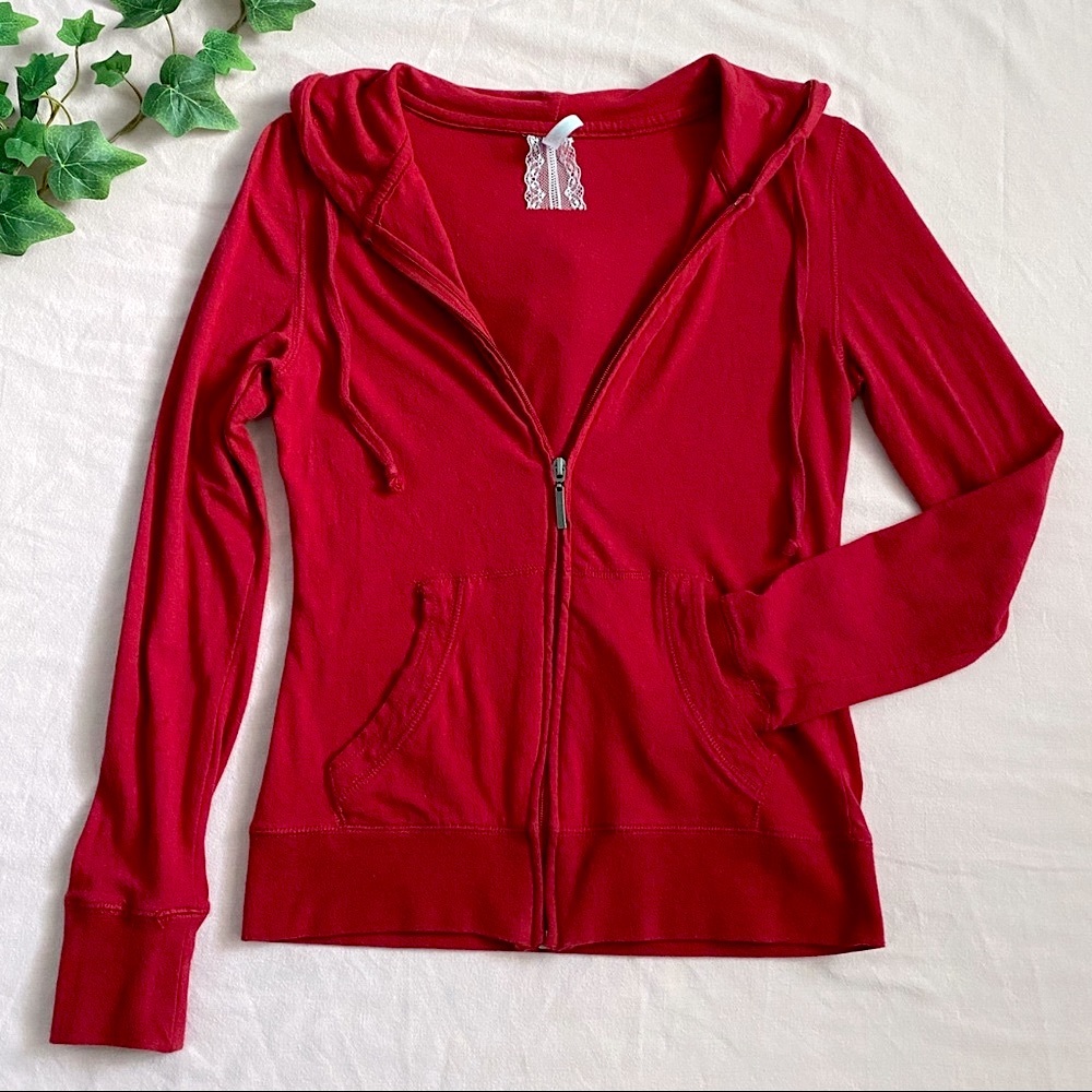 Active USA super soft cotton zipper jacket, red